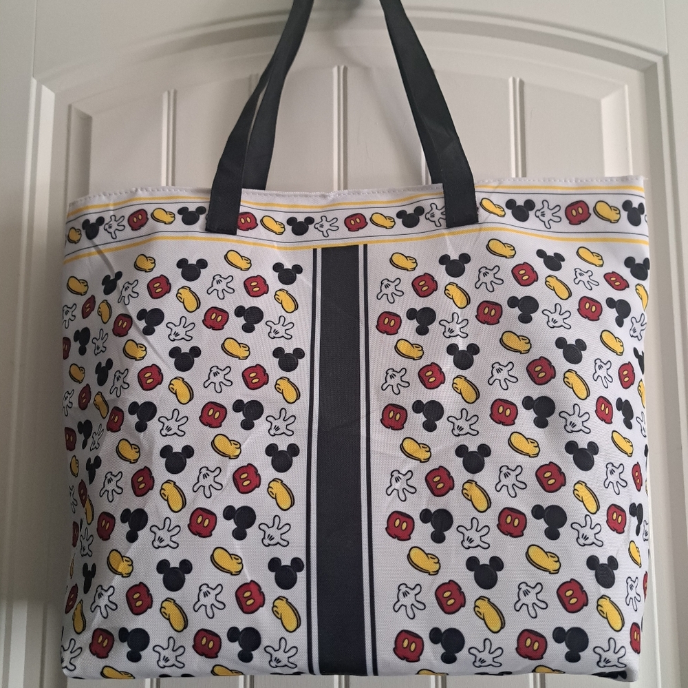 DISNEY MICKEY MOUSE lined tote bag all over graphics snap closure beach shopping